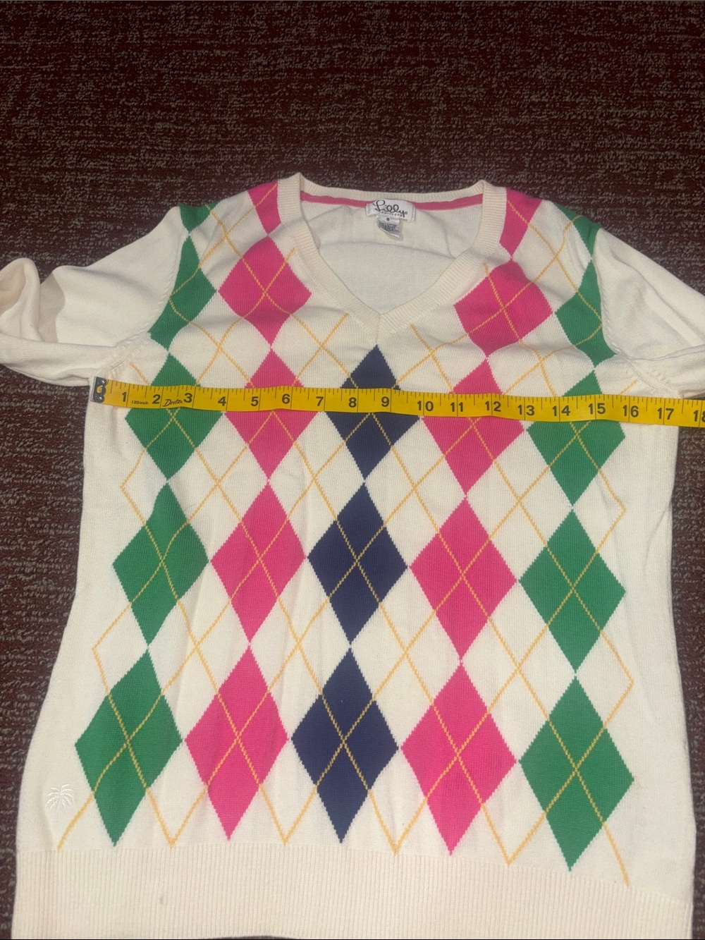 Vintage Lilly Pulitzer cream argyle long sleeve cotton sweater colorful girly S - Picture 8 of 11